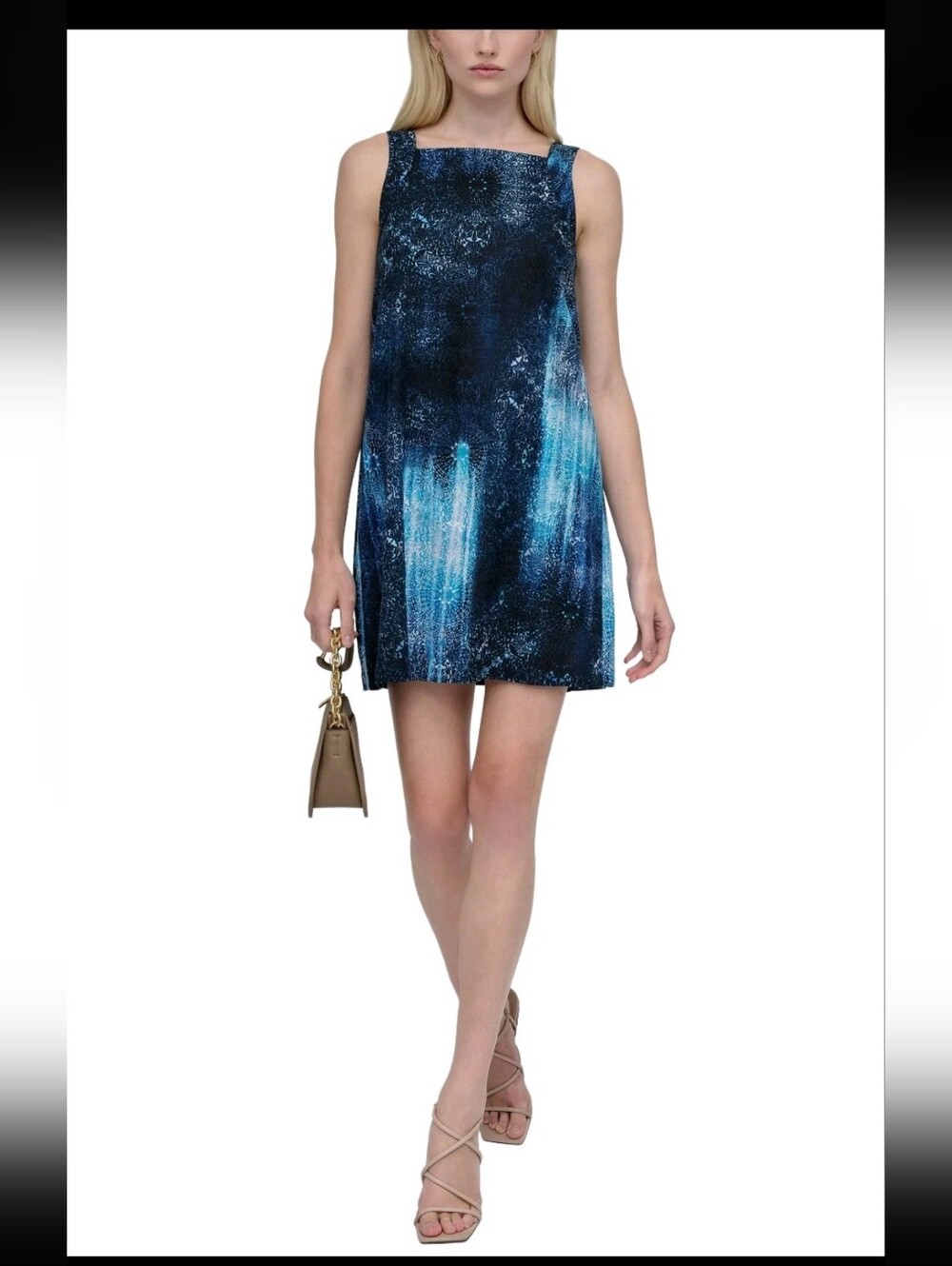 Retail $129 DKNY Linen Blended Square Neck Blue Dress